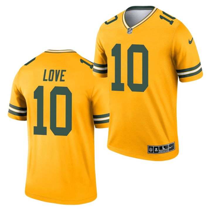 Men Green Bay Packers 10 Jordan Love Nike Yellow Inverted Legend NFL Jersey